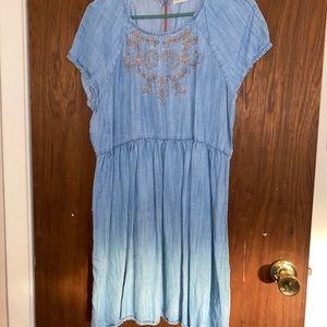 Jean dress with orange embroidery